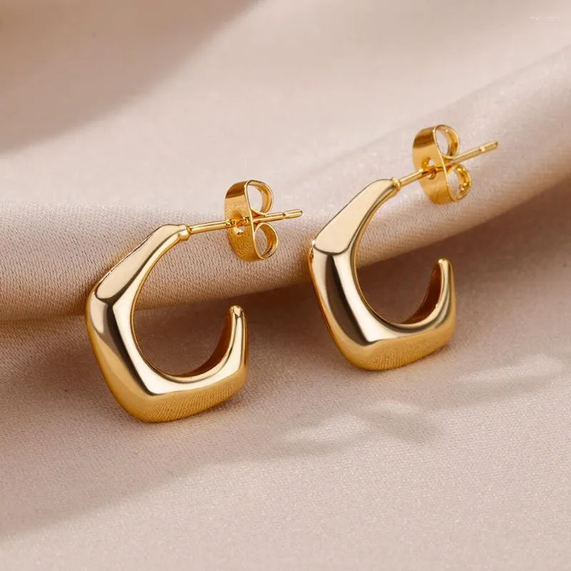 Pendientes de tuerca geométricos de acero inoxidable para mujer y niña, pendiente de Piercing redondo chapado en oro, joyería elegante de boda de tendencia 2023