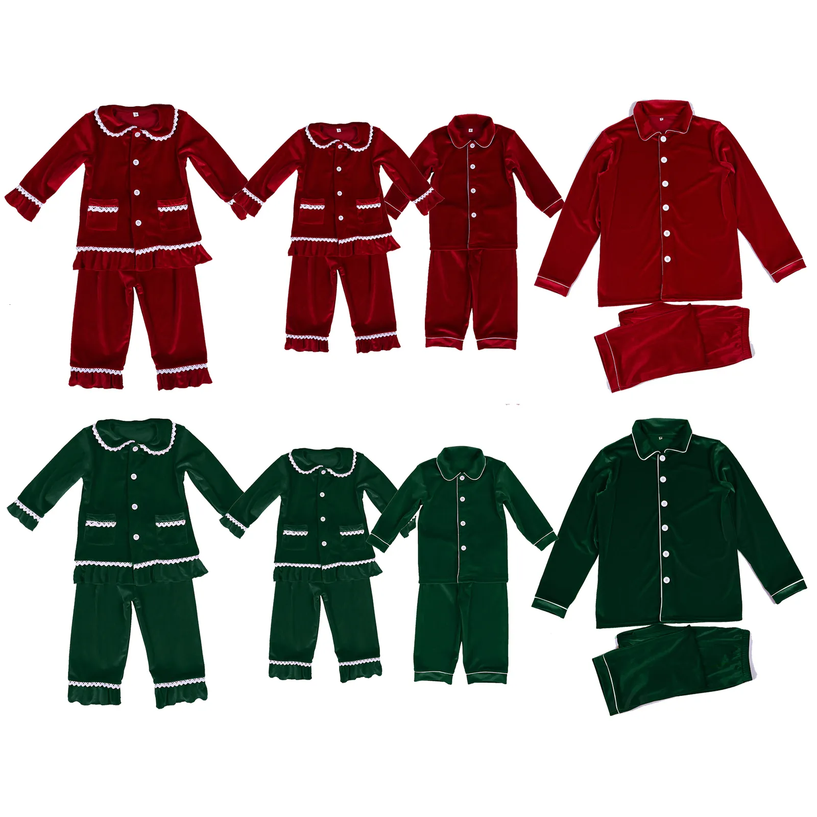 Pyjamas Nachtwäsche Kinder Weihnachtspyjamas Passender Jungen Mädchen PJS roter Samt Kleinkind Kinder Winter Designer Pijamas 230906