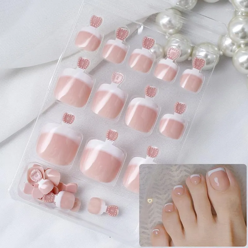 Yanlış Tırnaklar 24 PCS Toe Tips Tırnak çıplak pembe Fransız tarzı akrilik basın.