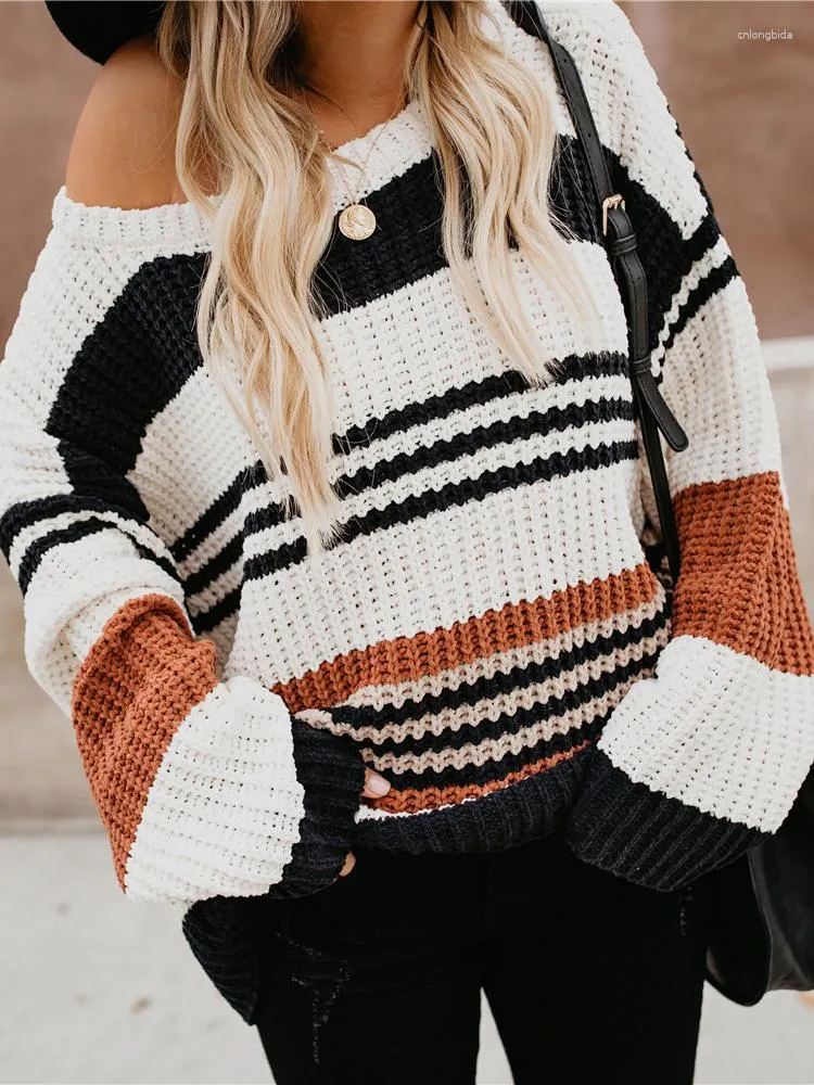 Women's Sweaters Fitshinling Casual Striped Sweater Jumper Fashion Knitwears Long Sleeve Top Autumn Winter Pullovers Female Clothing Sale