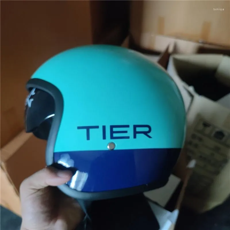 Vintage High Quality Motorcycle Helmets Nearby With 3/4 Open Face And