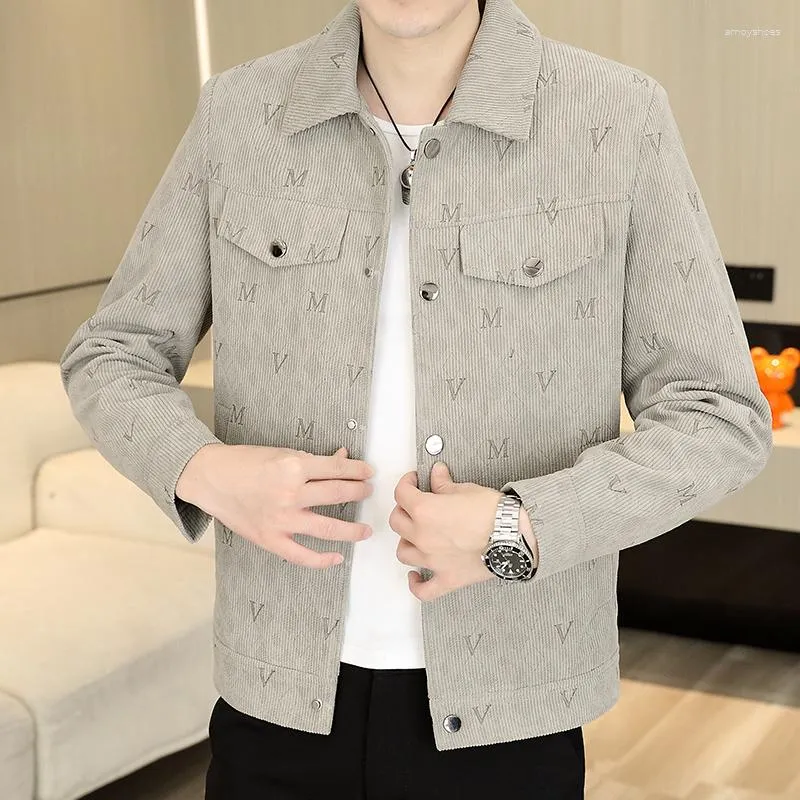 Mens Corduroy Jacket: Autumn Luxury, Korean Fashion, Letter Print