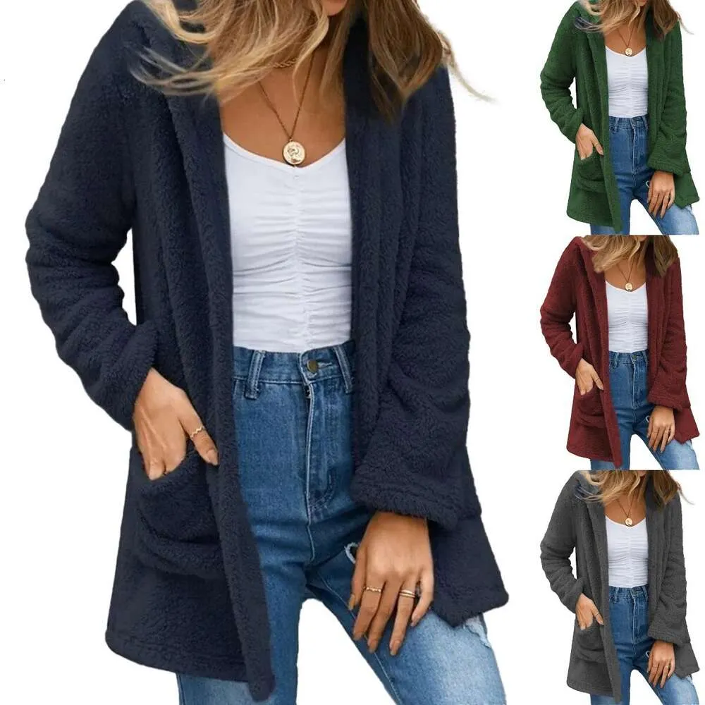 Cardigan en polaire solide avec poches pour femme, manteau, nouvelle collection automne/hiver