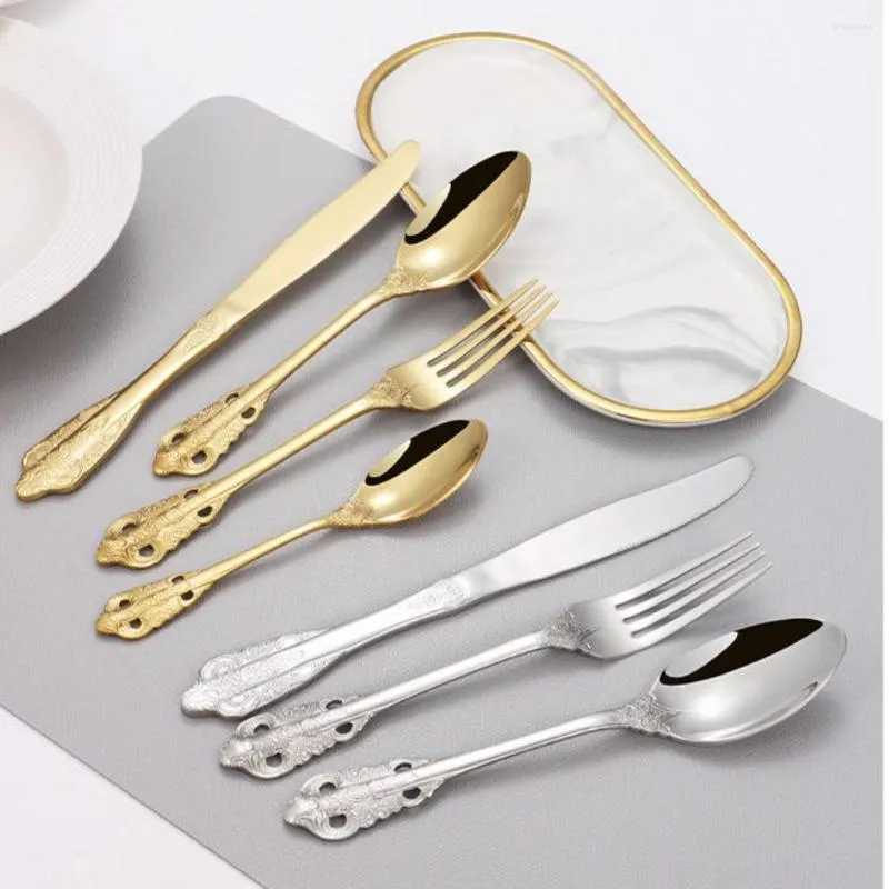 Zestawy naczyń obiadowych Royal Golden Vintage Tutlery 100 Wedding Table Flastware Stali Stal Stael Spoon łyżka Zestaw Zestaw luzem