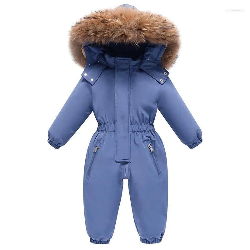 Down Coat -30 Degree Russian Winter Jackets For Girls Kids Jumpsuit Baby Boy Fur Collar Fleece Romper Snowsuit Children Overalls