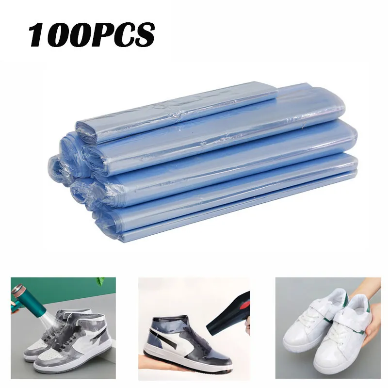 Sacos de armazenamento 100pcs calor Shrink Film Sapatos Capa Dustproof Transparente Shrinkable Vedação Protetora Sapatilhas 230906