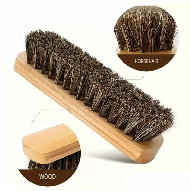 Escovas de limpeza Mtipurpose Cera Polimento Poeira Remover Sapato Escova Natural Couro Real Cavalo Cabelo Soft Tool Bootpolish para Camurça Nubuck Dhxor