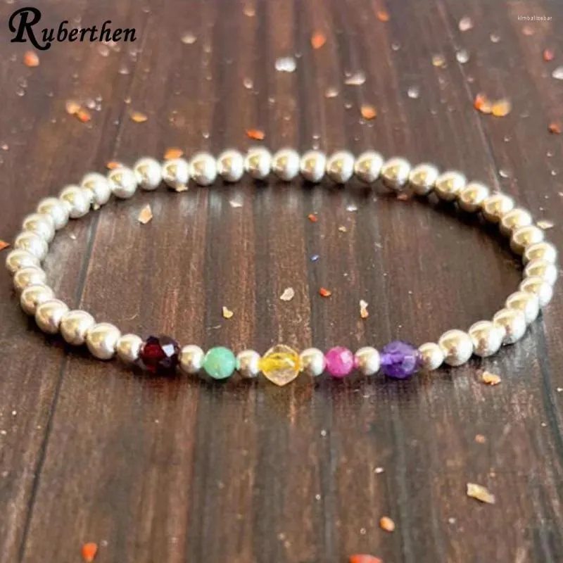 Strand ruberthen design 4 mm família birthstone pulseira cristais de aniversário presente para meninas contas de prata esterlina jóias