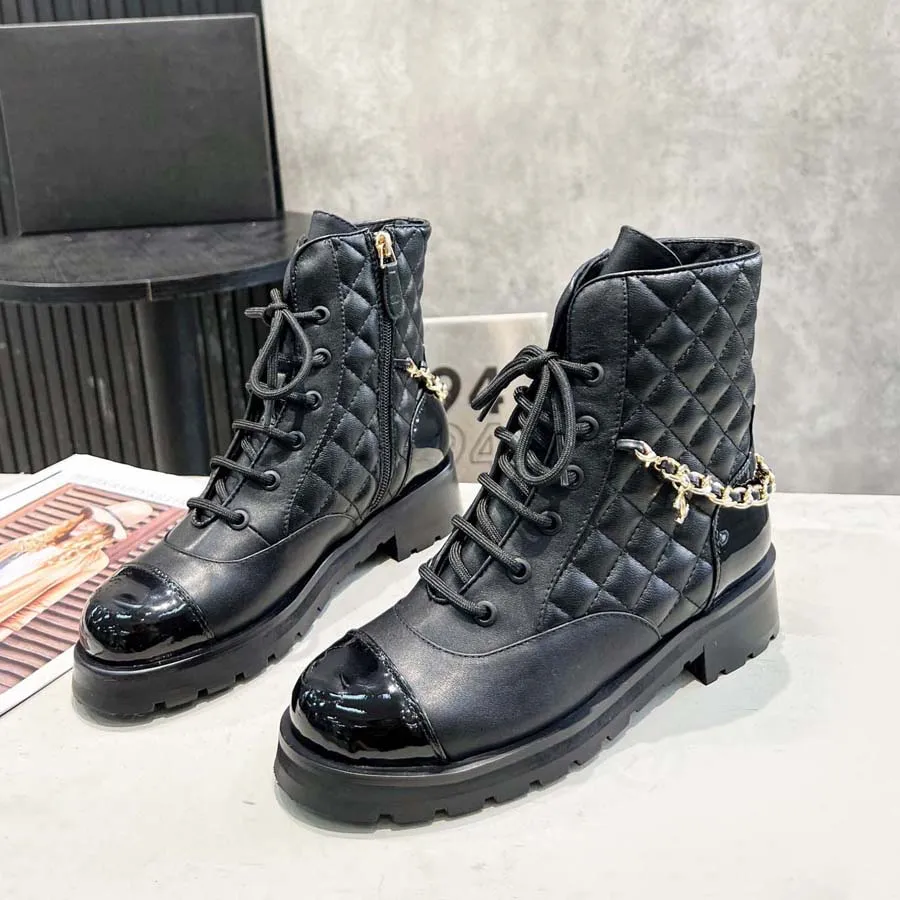 Designer Women Boots Platform Diamond Chunky Heel Martin Boot äkta läderstjärnskor Ökersöken Vinter utomhus Lady Party Buckle Ankel Shoe Booties