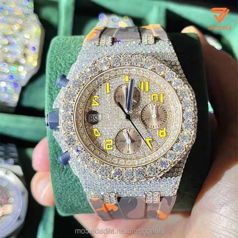 OJY4 Iced out diamanten horloge voor mannen Hiphop moissanite sieraden Luxe datum horloge handgemaakte mechanische lederen watch0MLU