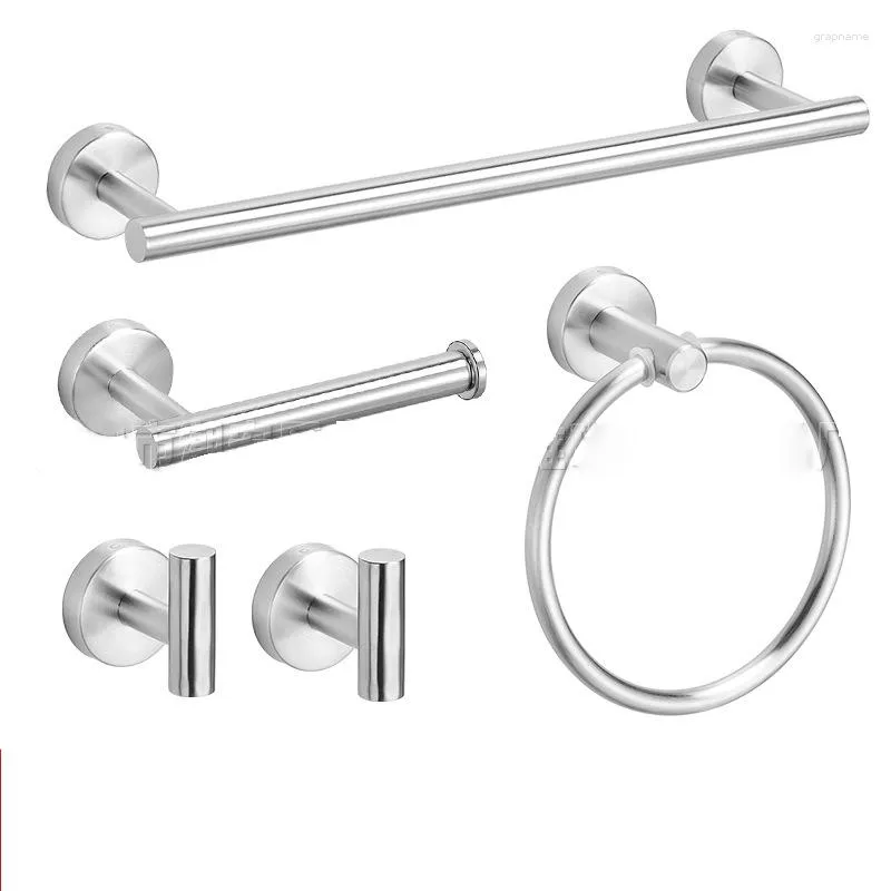 Badtillbehör Set 304 Rostfritt stål Badrum Hardvaruhandduk Bar Pappershållare Robe Hook Rack Ring 5 Pieces Ph18