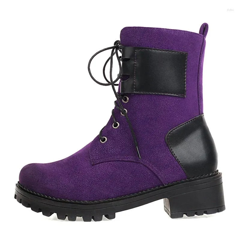 Stövlar 2023 Autumn Fashion Purple Green Cross snörning Punk Style Korta retro Casual Shoes Women's Big Size 42 43 Flat