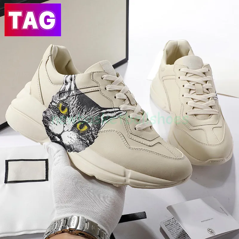 2023 Designer Sneakers Mens Casual shoes Rhyton Men Women Platform old daddy shoe Luxury Vintage Logo Chunky Sneaker beige canvas Leather interlock trainers