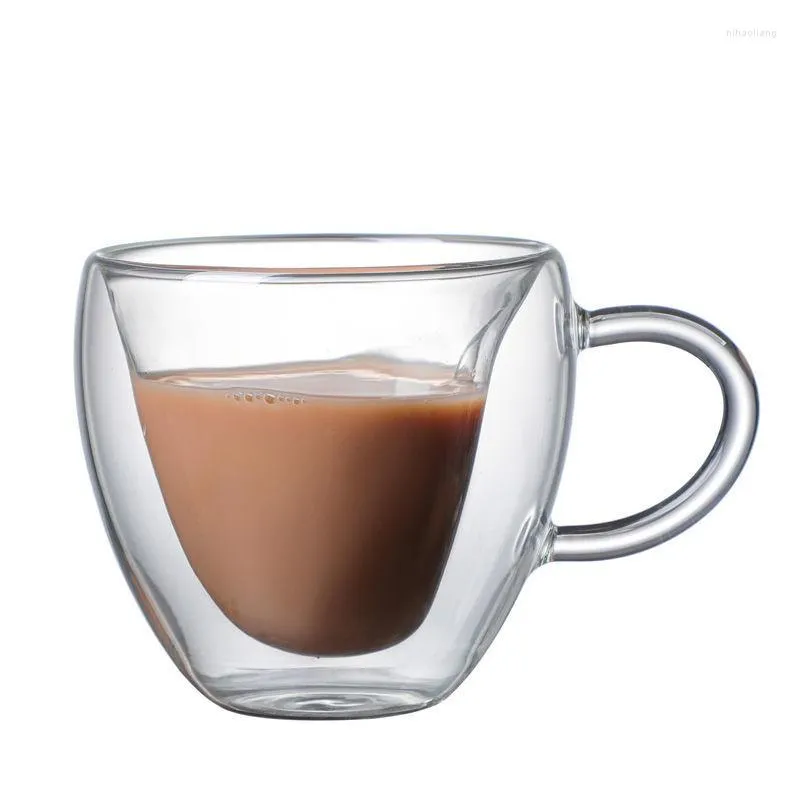 Verres à vin 250ML coeur amour en forme de verre tasse Couple tasses Double paroi tasse résistant à la chaleur thé bière tasses lait café cadeau Drinkware