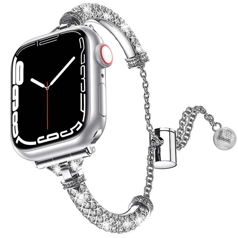 Модный блестящий дизайн, женский ремешок для умных часов, ремешок для Apple Watch, ультра 38 мм, 44 мм, 45 мм, ремешок iwatch Series 8, 9, 4, 5, 6, 7, металлический браслет из цинкового сплава