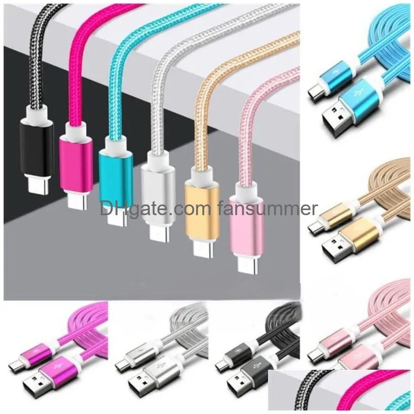 3Ft 6Ft 10Ft Câbles USB tressés en nylon de qualité supérieure en métal Adaptateur de câble de type C Synchronisation de données Chargement d'épaisseur de téléphone Android Forte Micro Drop Dhmpz