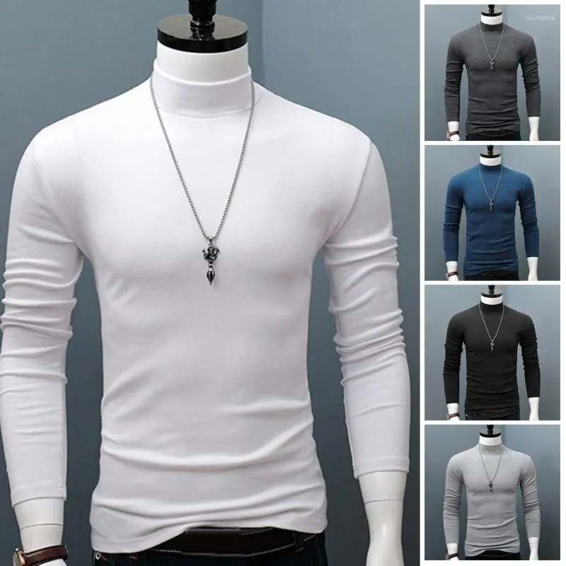 Erkekler A2552 Kış Sıcak Erkekler Mock Boyun Temel Düz Tişört Bluz Külot Uzun Kollu Üst Erkek Dış Giyim İnce Fit Streç Moda