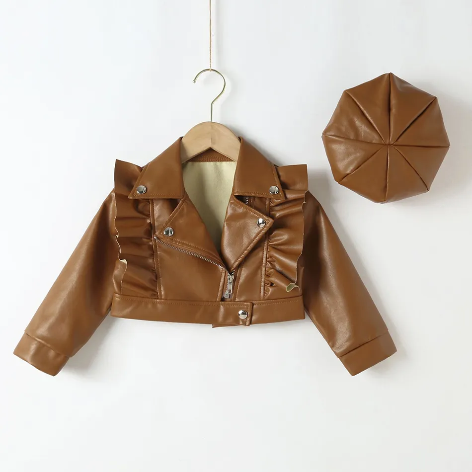 Leather Parka Baby Girl Girls PU Leather Jacket, Motorcycle