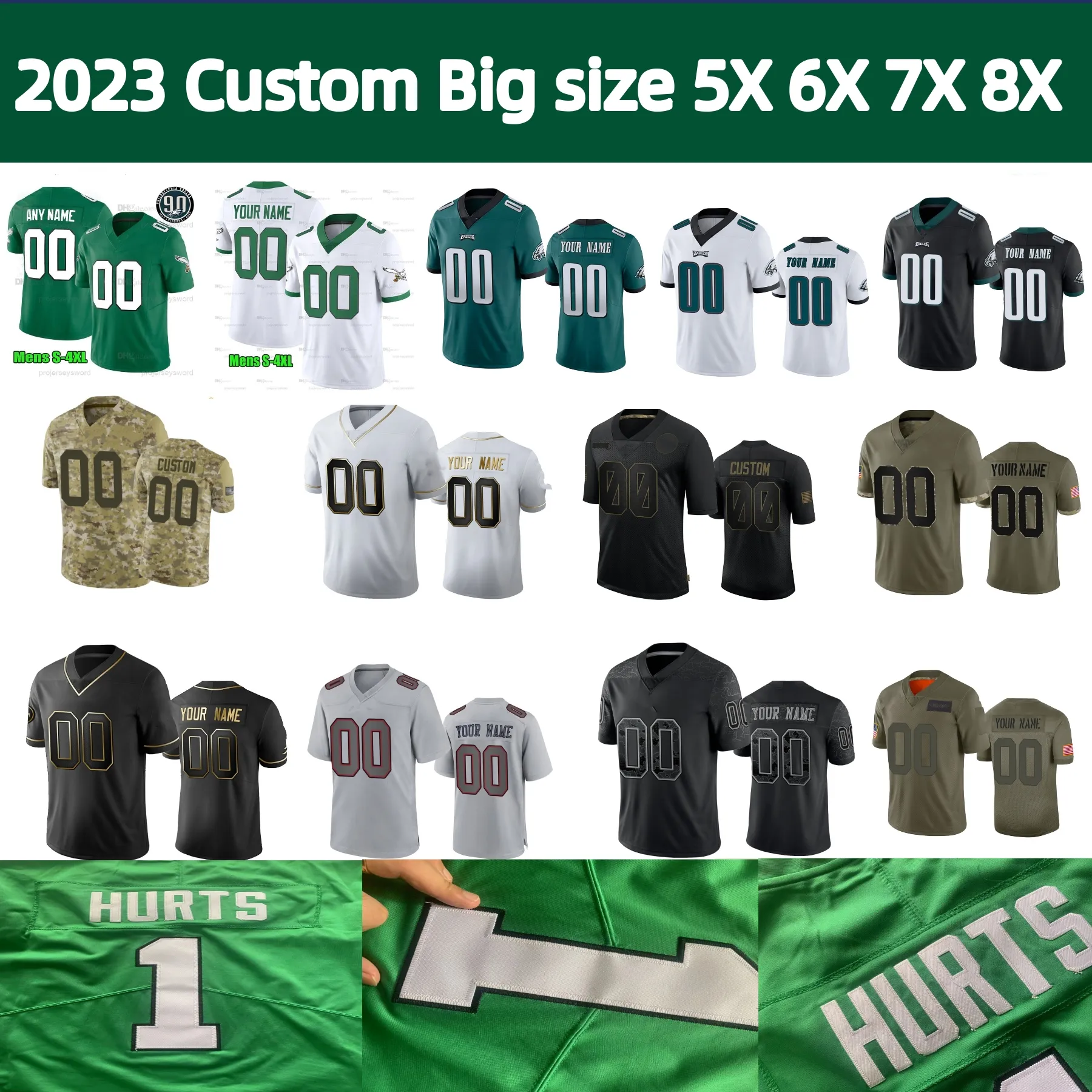 S-8XL Maglia da calcio Kelce Jalen Hurts AJ Brown Kelly Green DeVonta Smith Brian Dawkins Nolan Haason Reddick Darius Slay D'Andre Swift Goedert Mailata Reggie White