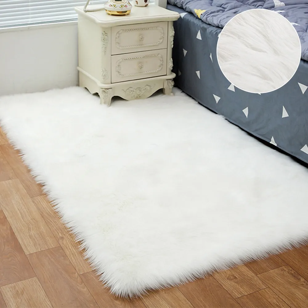 Carpets 60x90cm White Plush Carpet Living Room Decoration Fluffy Rug Thick Bedroom Carpets Anti Slip Floor Soft Solid Large Carpets 230906
