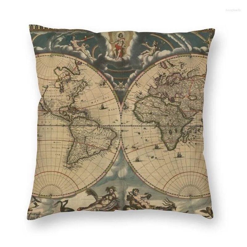 Oreiller Vintage carte du monde couverture décor à la maison S jeter pour canapé impression Double face