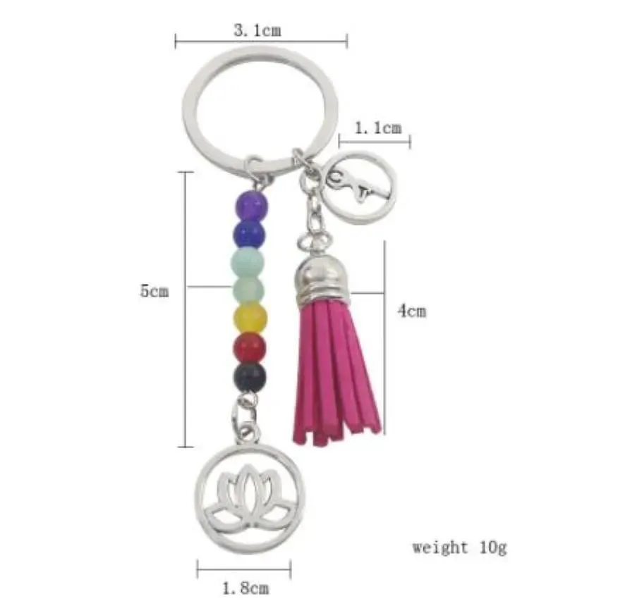 Key Rings Jewelry Custom Tassel Lotus Chakra Pendant Keychain Women Bag Floating Charms Mticolor Beads Yoga Energy Drop Delive9291907