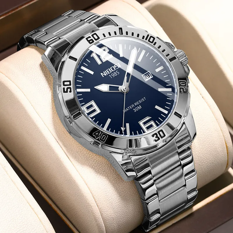 Relojes de pulsera NIBOSI Reloj de cuarzo de acero inoxidable para hombres Deportes Calendario luminoso impermeable Relojes para hombre Top Brand Luxury Relogio Masculino 230905