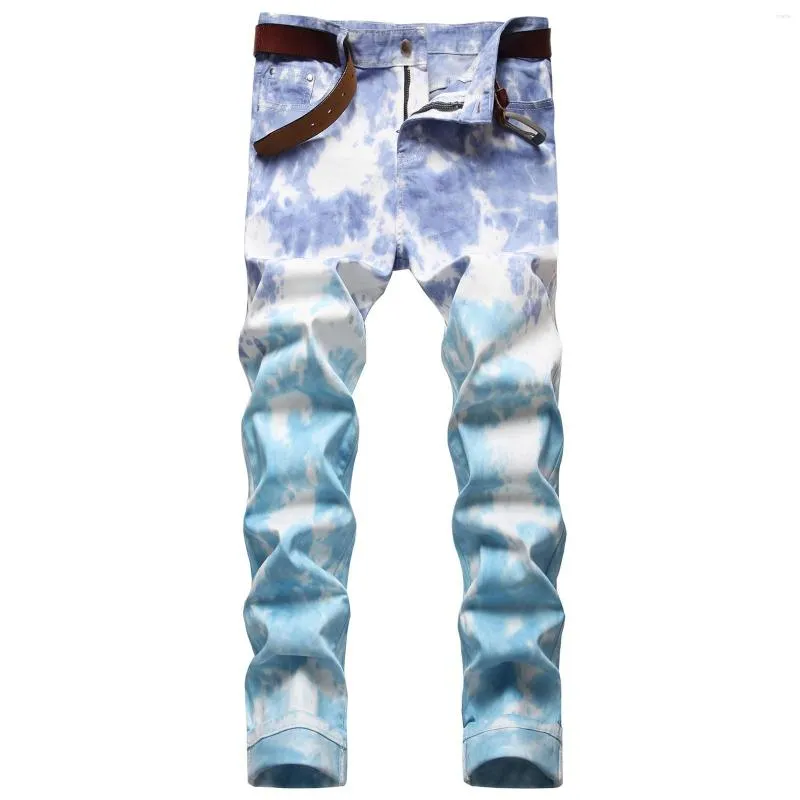 Pantalones vaqueros para hombre Pantalones de contraste de color recto pintados a mano para hombre Pantalones de mezclilla elásticos holgados Y2k Ropa para hombre