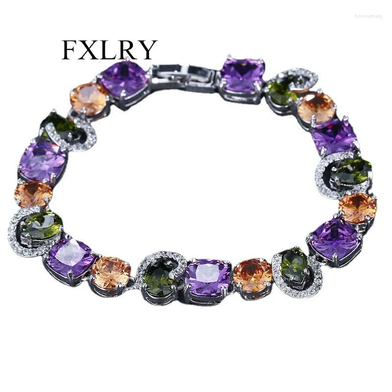 Charme Pulseiras FXLRY Design Criativo Cubic Zirconia Espumante Roxo Olive Verde CZ Pedra Feminino Noivado Festa Jóias