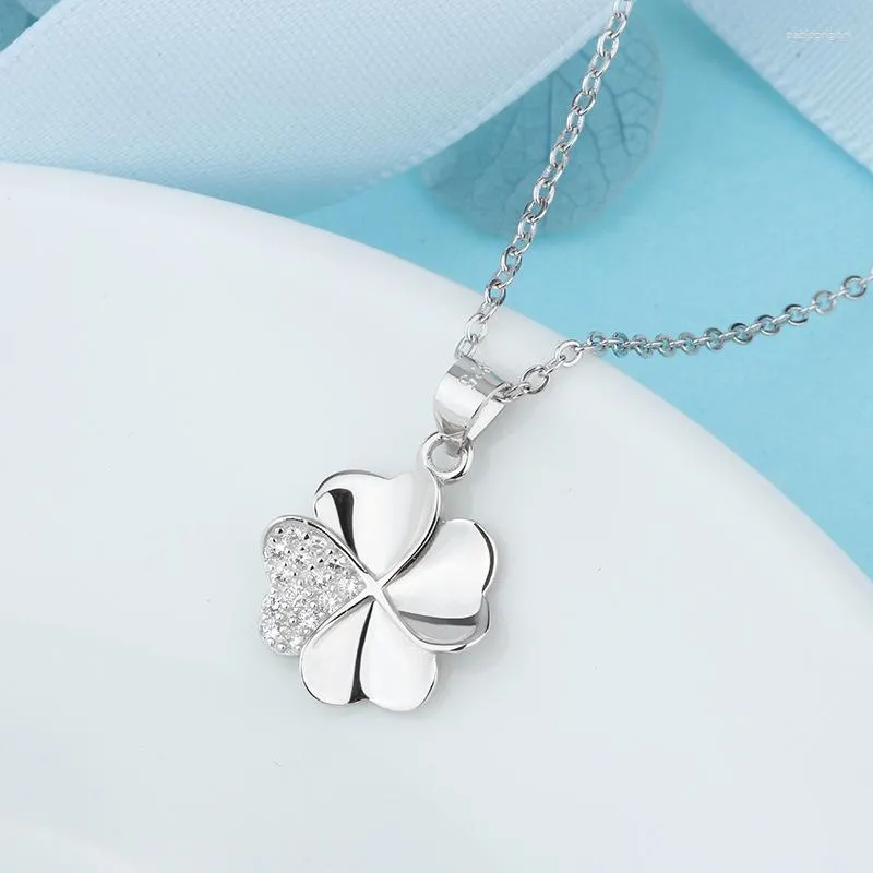 Correntes românticas zircão trevo colar feminino jóias na moda prata 999 mulheres acessórios de corrente pingente brilhante gargantilha 2023