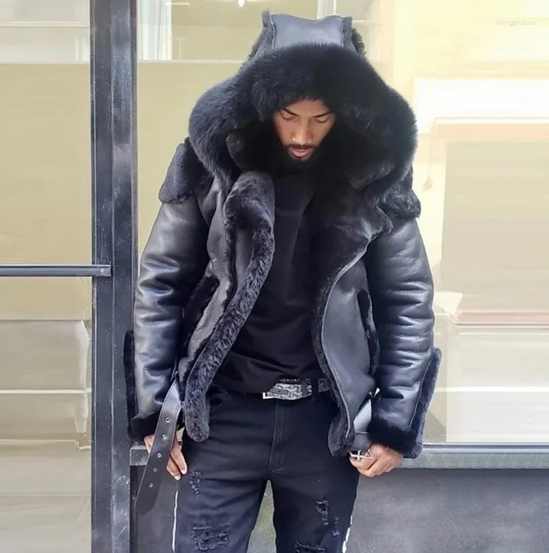 Mens khaki jacket top with fur collar