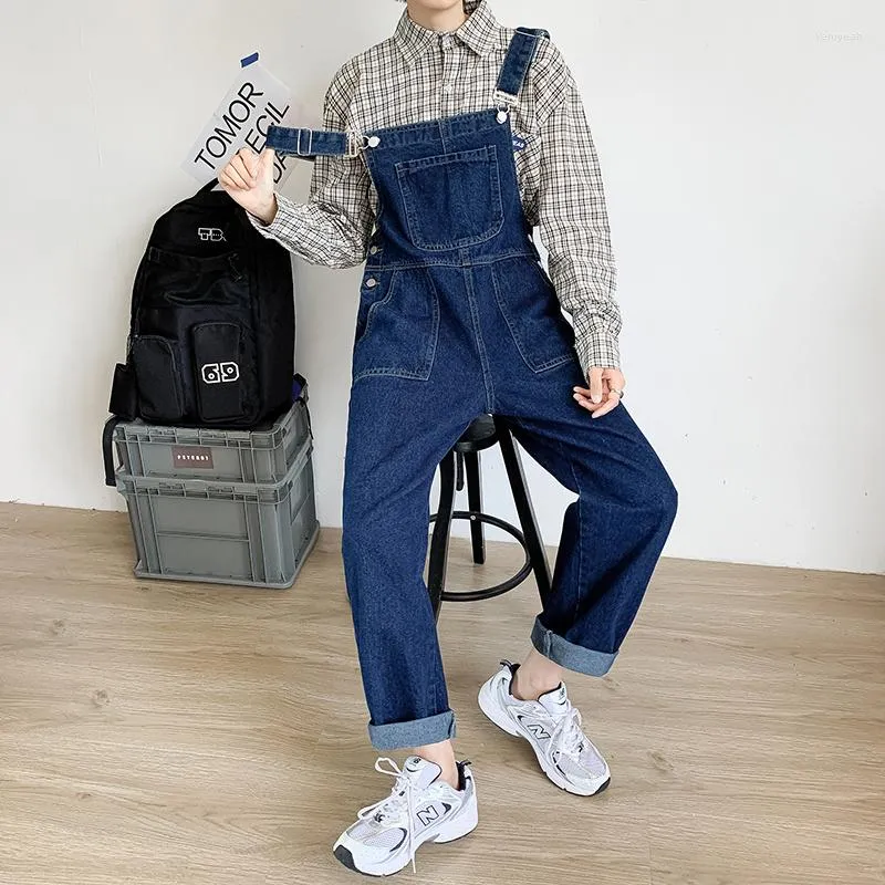 Men's Jeans Denim Suspenders Loose Large Ruffian Handsome Nine Point Pants Youth Fashion Brand Straight Tube Suspender One-piece