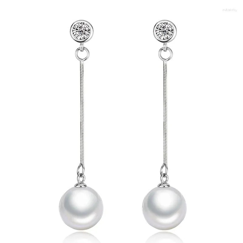 Boucles d'oreilles pendantes mode mignon fil d'oreille couleur argent femme cristal autrichien longue goutte perle bijoux Brincos