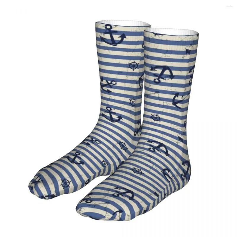 Herrensocken Herren Sport Anker und marineblaue Streifen Baumwolle Damensocke