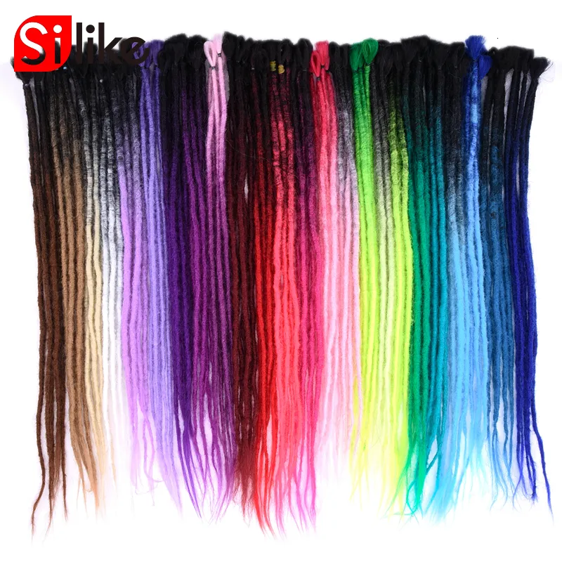 İnsan saçlı silkler silike 24inch sentetik el yapımı dreadlocks saç uzantıları pembe mavi ombre tığ işi 5 iplikçikler tığ işi kadınlar için tığ işi 230906