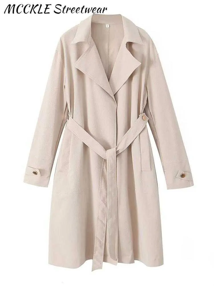 Giacca a vento da cintura donna 2023 moda autunnale manica lunga colletto rovesciato tasca giacca lunga femminile cappotto da donna sciolto Casual solido