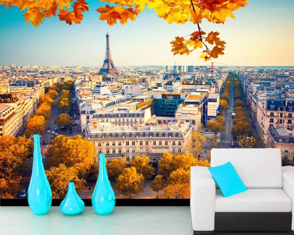 壁紙Papel de Parede France Houses Autumn Paris Street 3D壁紙リビングルームベッドルームソファテレビ壁キッチンペーパーホーム装飾