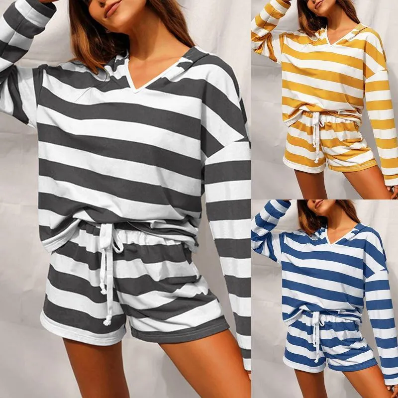 Women's Sleepwear Striped Pajama Set Oversized Long Sleeve Cotton Casual Top And Pants 2 Piece Activewear Pajamas For Teens