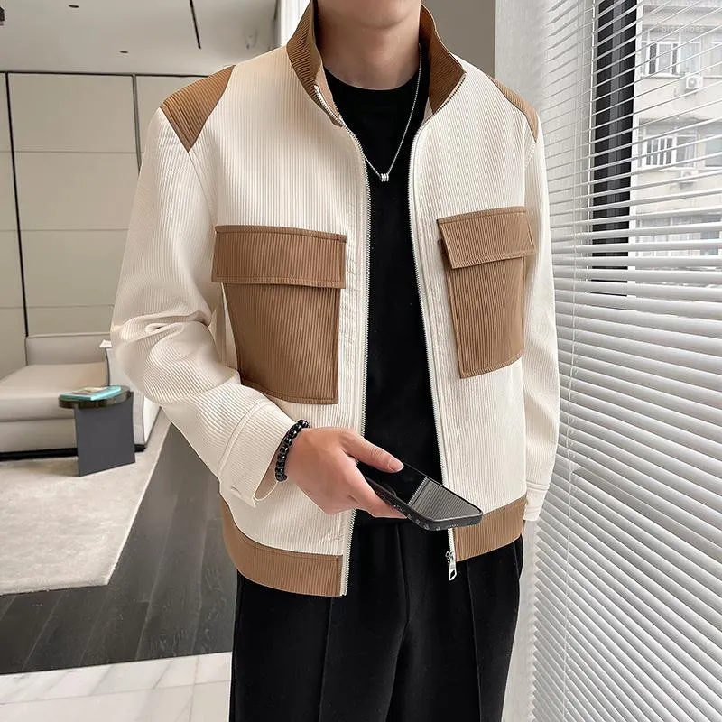 Vestes pour hommes Hommes Splice Poche Collier Coréen Streetwear Mode Lâche Casual Vintage Cargo Veste Mâle Petit Printemps Automne Manteau Vêtements D'extérieur