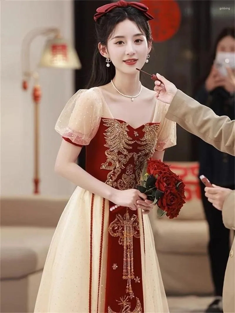 Ethnic Clothing Chinese Style Women's Short Sleeve Toast Clothes Bridal Wedding Dress Formal Party Long