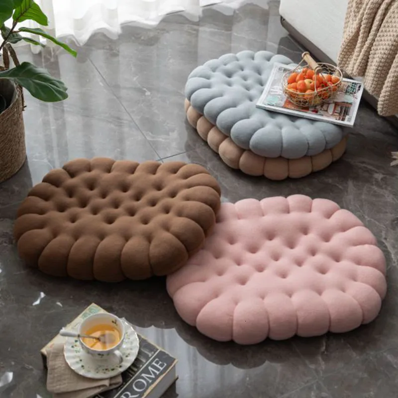 Cushion/Decorative Pillow Cookie Plush Cushion Round Square Biscuit Cushions Soft Thicken Seat Cushion Cute Pillow Decorative Cookie Tatami Back Cushions 230905