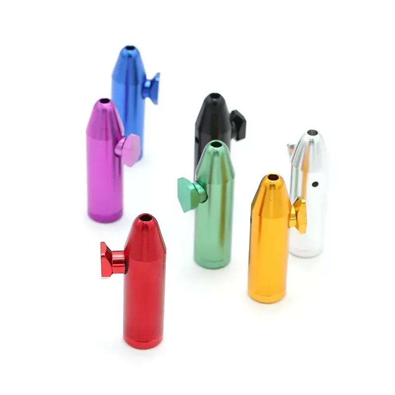 بوصة مات الانتهاء تحتوي على 3G Snuff Bullet Pipe Aluminium Metal Snuff Snurter Smoking Pipes Portable Colorful Gift ZZ