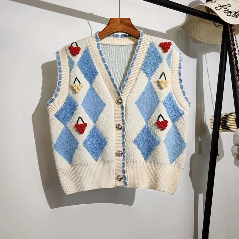 Gilet lavorato a maglia color ciliegia per donna Cardigan maglione senza maniche in stile college autunnale