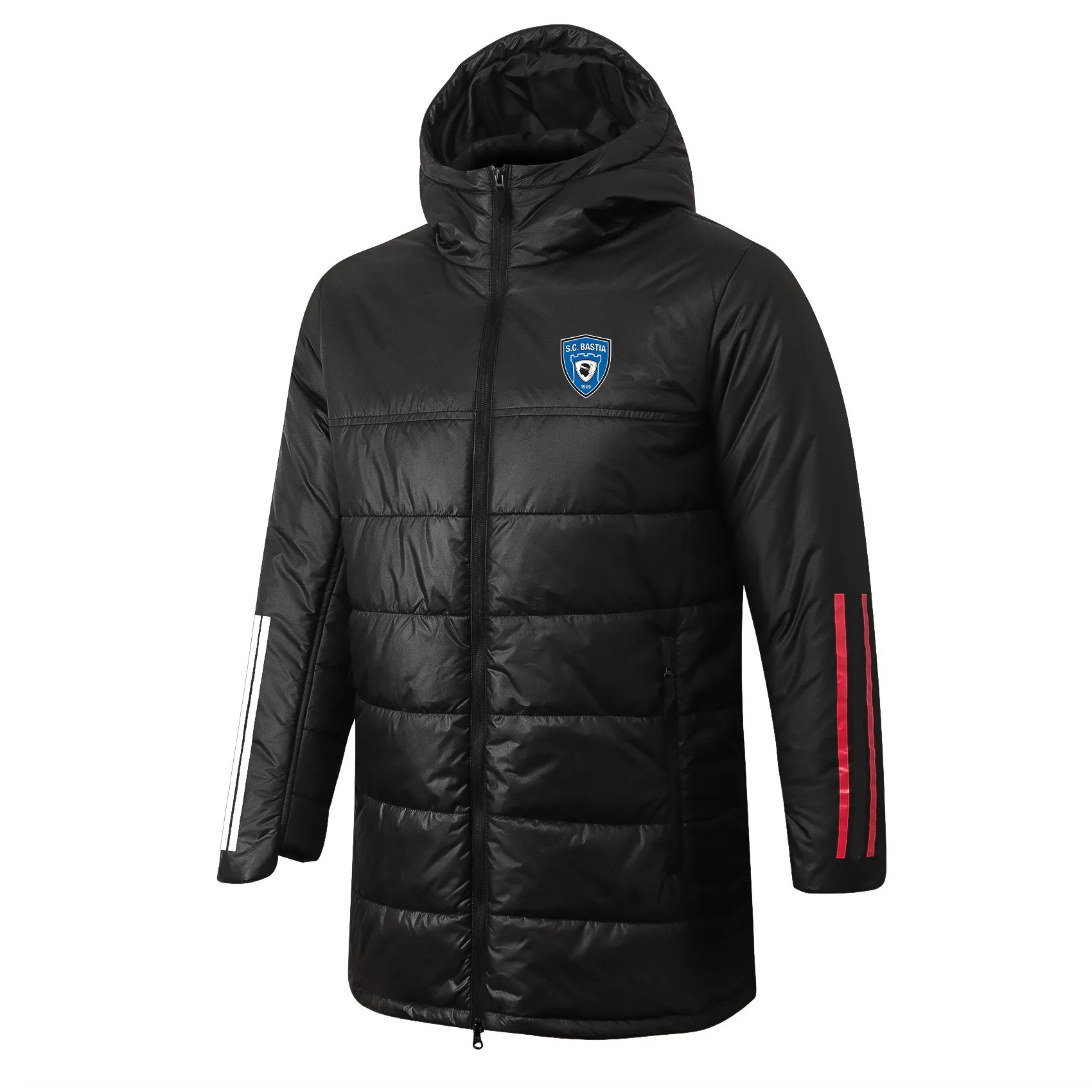 Sc Bastia Men's Down Winter Winter Pre-Match Coat Coat Winter Cotton Coat Full zipper Leisure Sportsherp Outdoor Warm Dark Shirt