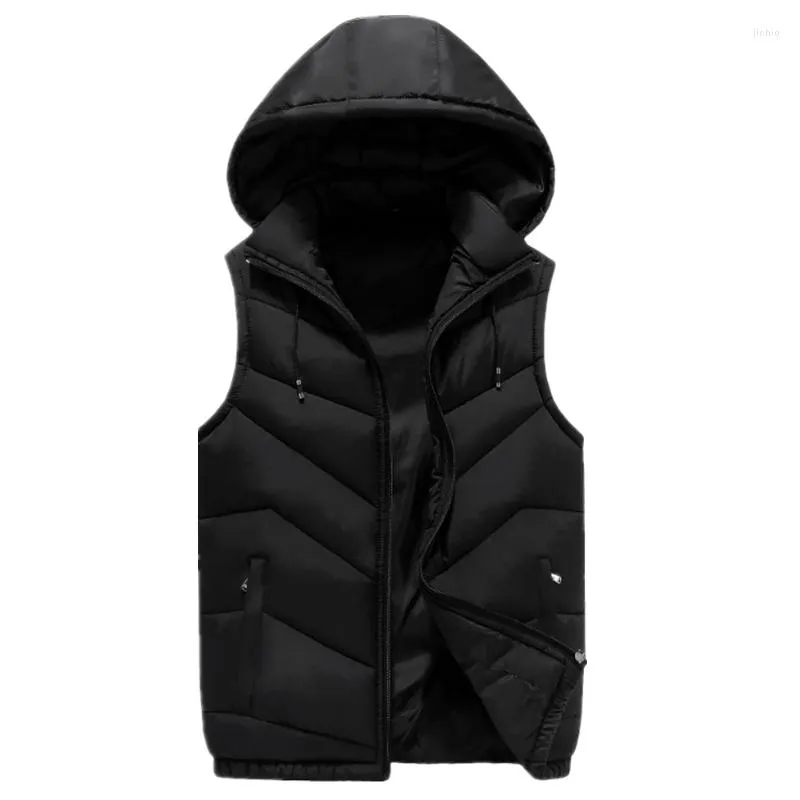 Gilets pour hommes 2023 Travail Mode Chaud À Capuchon Printemps Automne Veste Sans Manches Pour Hommes Mâle Hiver Gilet Léger Hommes Coupe-Vent Ziper