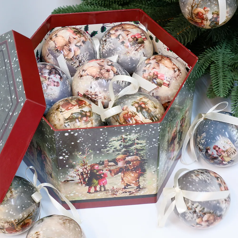 Decorazioni natalizie 14 pezzi 7,5 cm Palline per albero di Natale Ornamenti pendenti Palla appesa Decorazioni in plastica Casa Vacanze Navidad Anno Decor Regalo 230905
