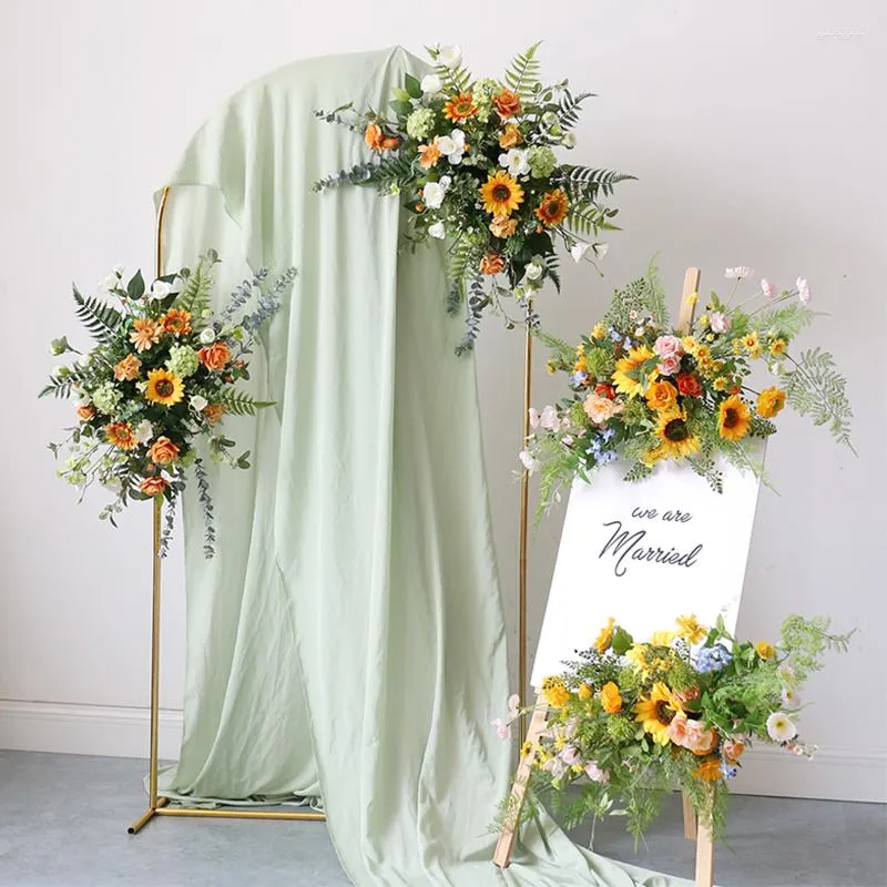Fleurs décoratives personnalisées tournesol jaune fleur artificielle rangée arc de mariage décor suspendu arrangement floral fête toile de fond accessoire fenêtre