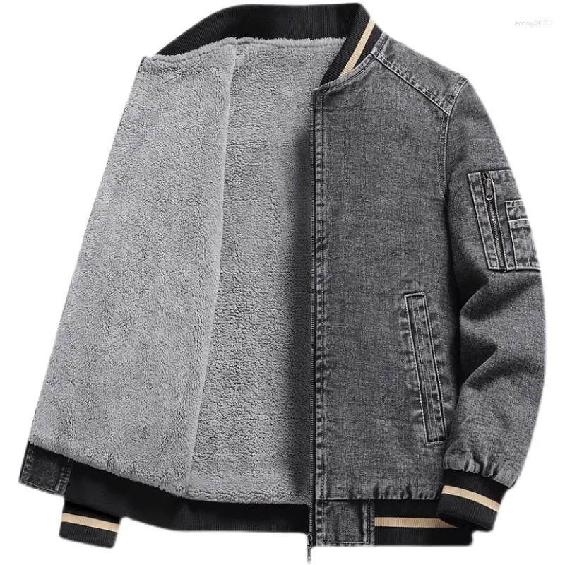 Men's Jackets Winter Fleece Denim Jacket Men Thicken Warm Stand Collar Outerwear Coats Fashion Zipper Moto Biker Jean Mens Clothing