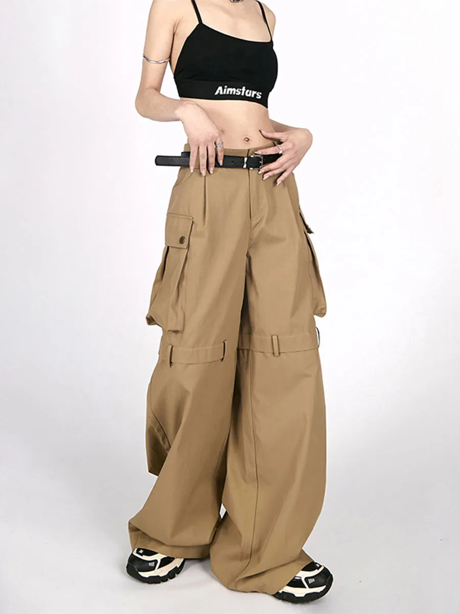 Damenhose Capris American Solid Color Vintage Khaki Hose Casual Style Sommer Multipocket Cargo Straight Loose 230905