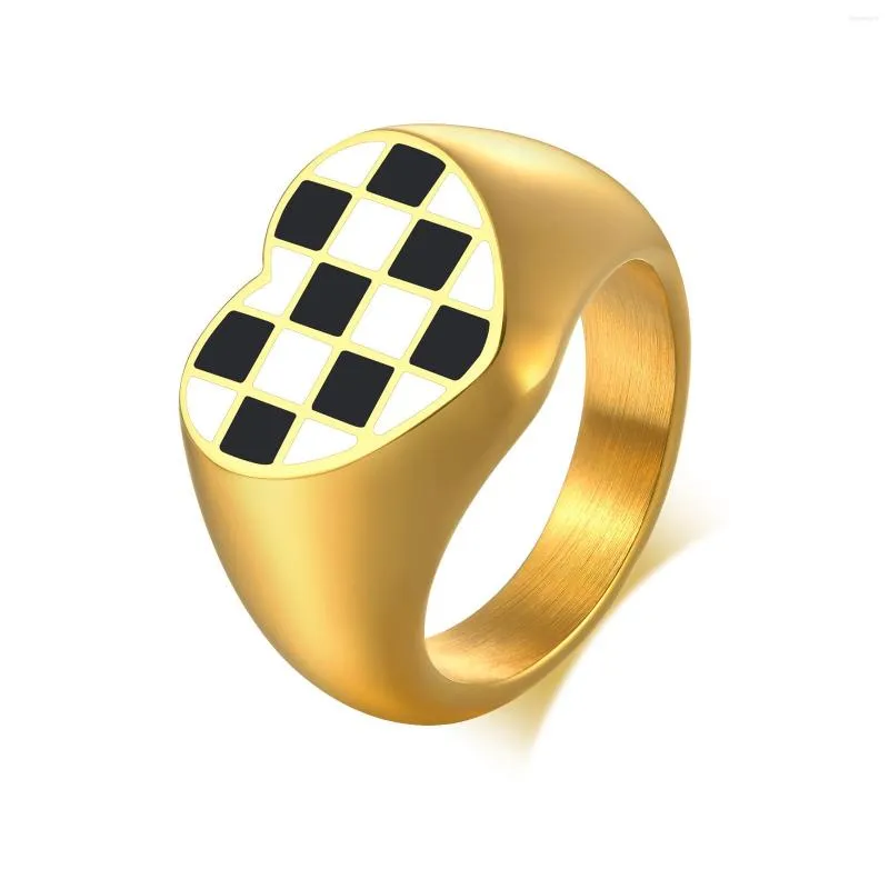 Обручальные кольца, модное маленькое кольцо с двойным крестом, золотые женские аксессуары, клей из нержавеющей стали, ювелирные изделия в виде шахматной доски в форме сердца для женщин